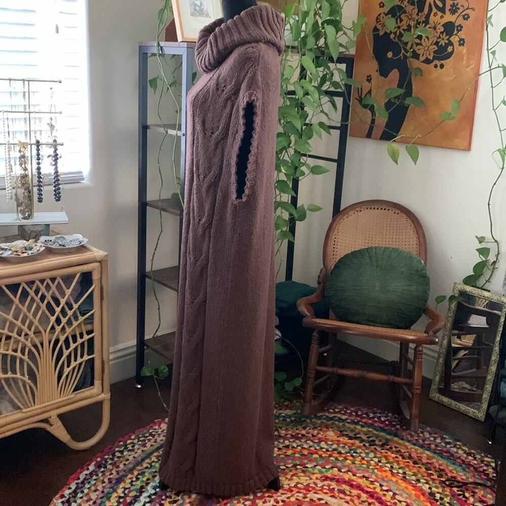 Free People On A Cloud Chocolate Brown Cable Knit Boho Midi Maxi Sweater Dress - Picture 4 of 8